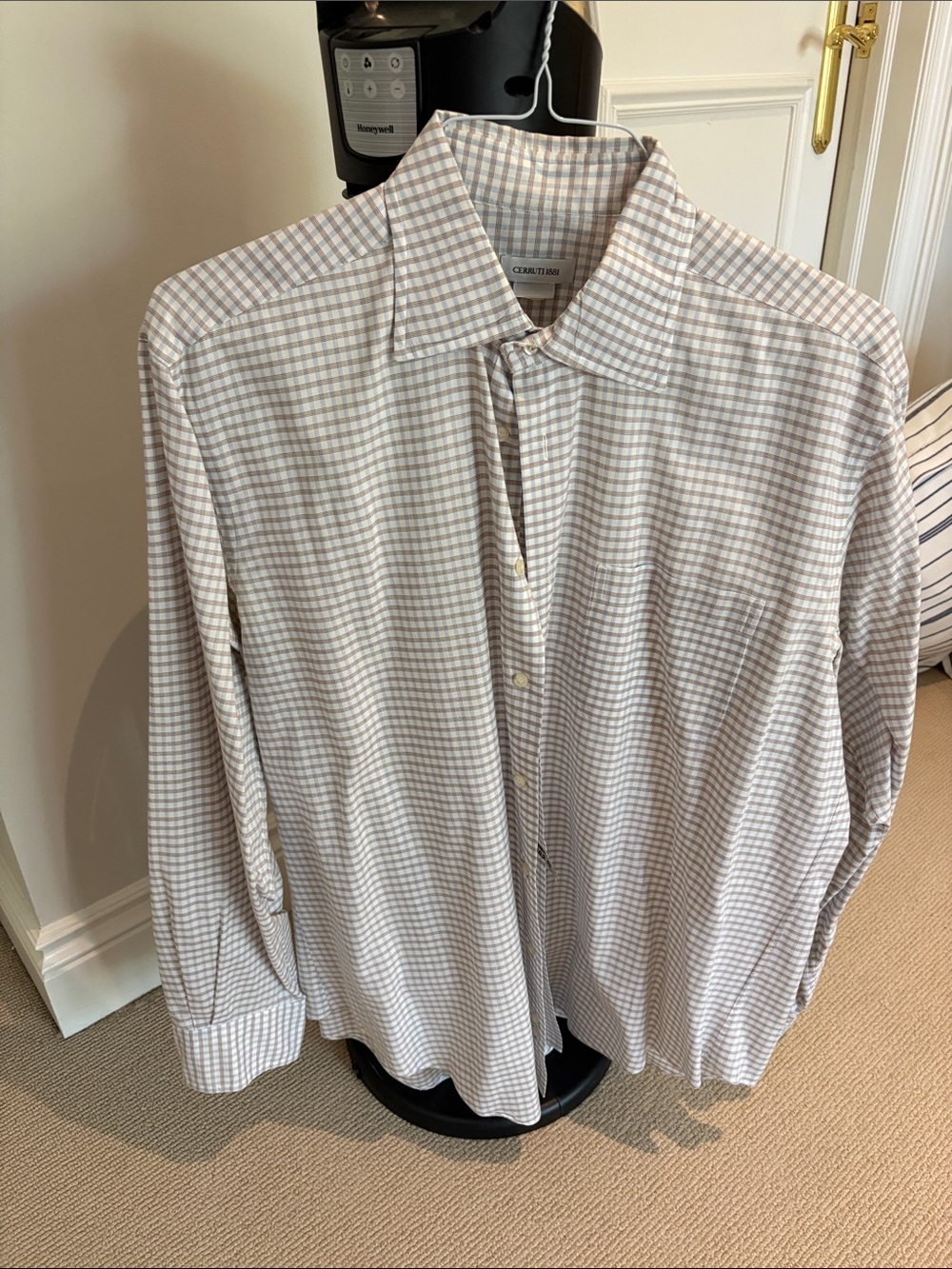 Cerrutti Beige and White Checked Casual Button-Down Shirt